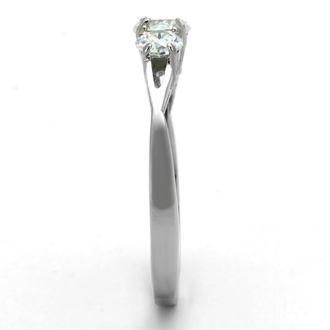 TK2260 - High polished (no plating) Stainless Steel Ring with AAA Grade CZ  in Clear