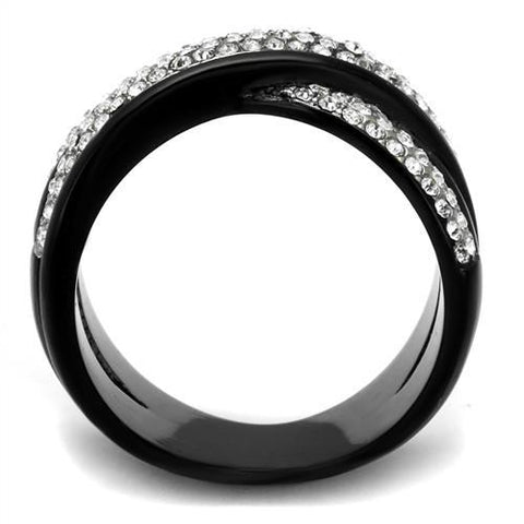 TK2278 - Two-Tone IP Black (Ion Plating) Stainless Steel Ring with Top Grade Crystal  in Clear