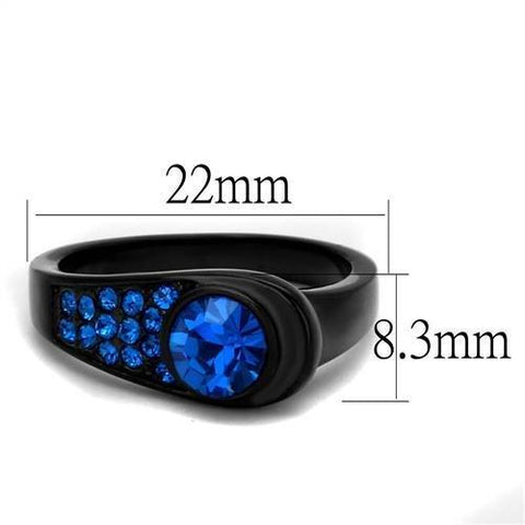 TK2279 - IP Black(Ion Plating) Stainless Steel Ring with Top Grade Crystal  in Capri Blue