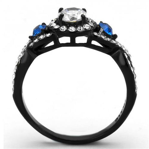 TK2286 - Two-Tone IP Black (Ion Plating) Stainless Steel Ring with AAA Grade CZ  in Clear