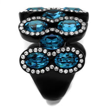 TK2289 - IP Black(Ion Plating) Stainless Steel Ring with Top Grade Crystal  in Aquamarine