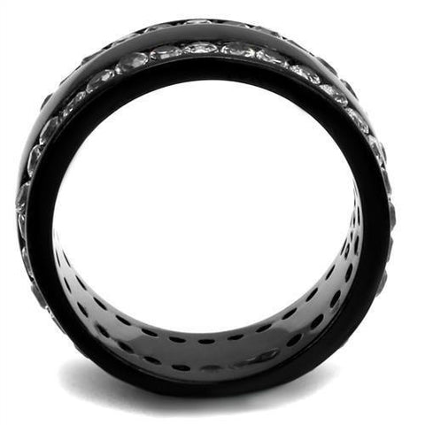 TK2290 - IP Black(Ion Plating) Stainless Steel Ring with AAA Grade CZ  in Clear