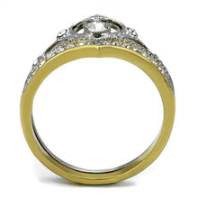 TK2294 - Two-Tone IP Gold (Ion Plating) Stainless Steel Ring with Top Grade Crystal  in Clear