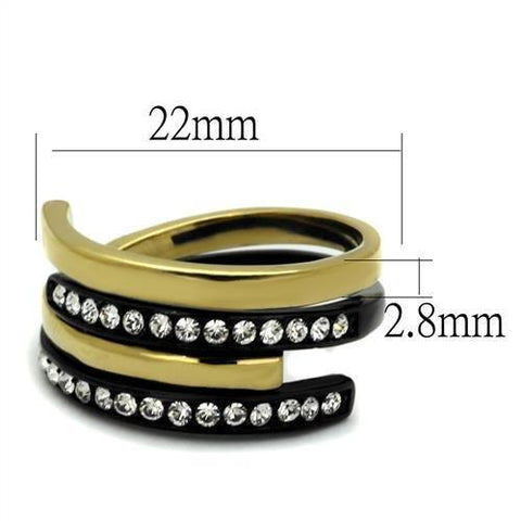 TK2298 - IP Gold+ IP Black (Ion Plating) Stainless Steel Ring with Top Grade Crystal  in Clear