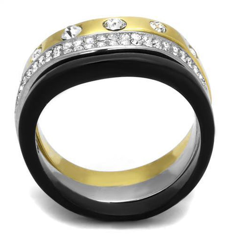 TK2299 - IP Gold+ IP Black (Ion Plating) Stainless Steel Ring with Top Grade Crystal  in Clear