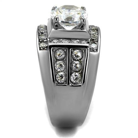 TK2305 - High polished (no plating) Stainless Steel Ring with AAA Grade CZ  in Clear