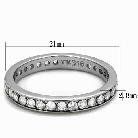 TK2343 - High polished (no plating) Stainless Steel Ring with AAA Grade CZ  in Clear