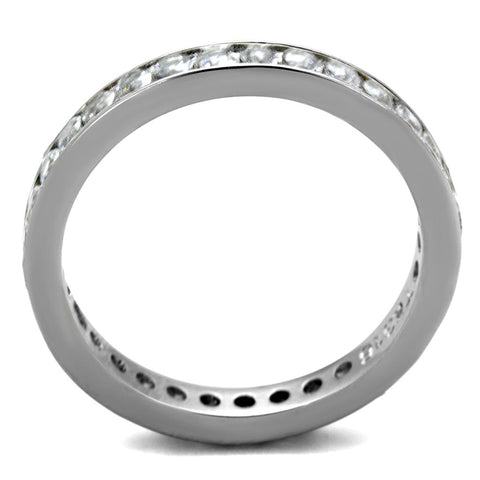 TK2343 - High polished (no plating) Stainless Steel Ring with AAA Grade CZ  in Clear