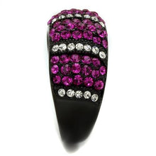 TK2356 - IP Black(Ion Plating) Stainless Steel Ring with Top Grade Crystal  in Fuchsia