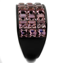 TK2359 - IP Black(Ion Plating) Stainless Steel Ring with Top Grade Crystal  in Light Rose