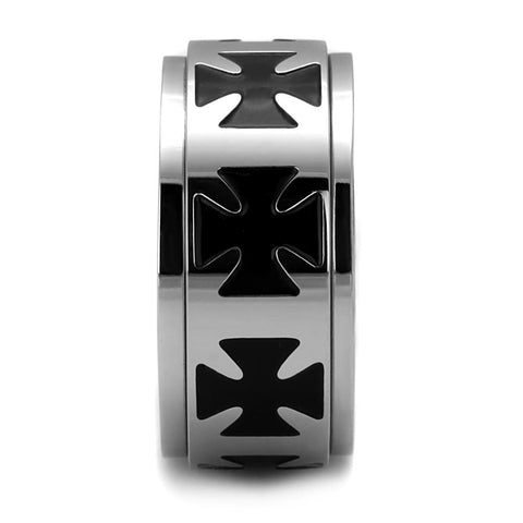 TK2391 - High polished (no plating) Stainless Steel Ring with Epoxy  in Jet