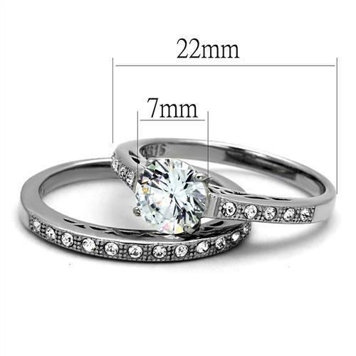 TK2477 - High polished (no plating) Stainless Steel Ring with AAA Grade CZ  in Clear