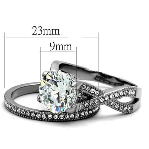 TK2478 - High polished (no plating) Stainless Steel Ring with AAA Grade CZ  in Clear