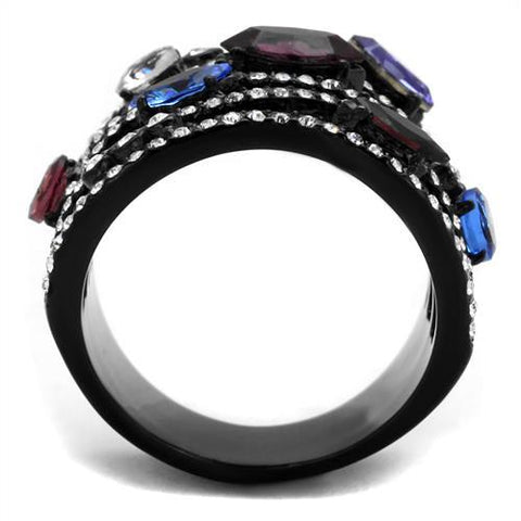 TK2480 - IP Black(Ion Plating) Stainless Steel Ring with Top Grade Crystal  in Multi Color