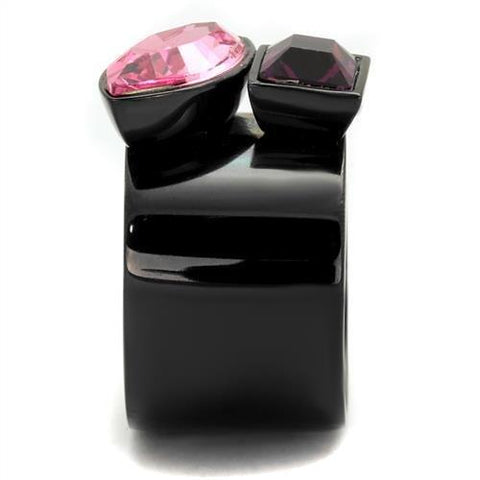 TK2484 - IP Black(Ion Plating) Stainless Steel Ring with Top Grade Crystal  in Rose