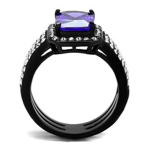 TK2486 - IP Black(Ion Plating) Stainless Steel Ring with AAA Grade CZ  in Tanzanite