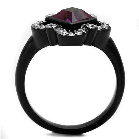 TK2489 - Two-Tone IP Black Stainless Steel Ring with Top Grade Crystal  in Fuchsia