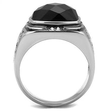 TK2514 - High polished (no plating) Stainless Steel Ring with Synthetic Onyx in Jet