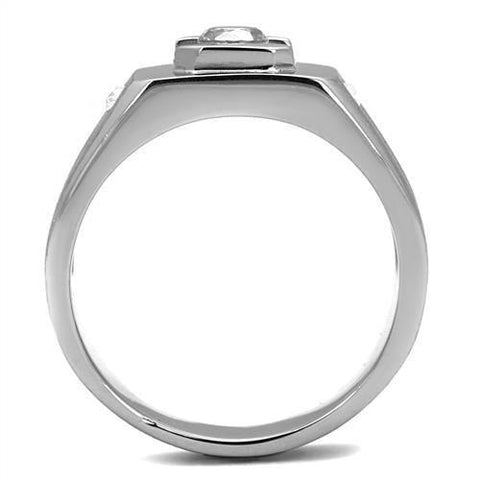 TK2518 - High polished (no plating) Stainless Steel Ring with AAA Grade CZ  in Clear