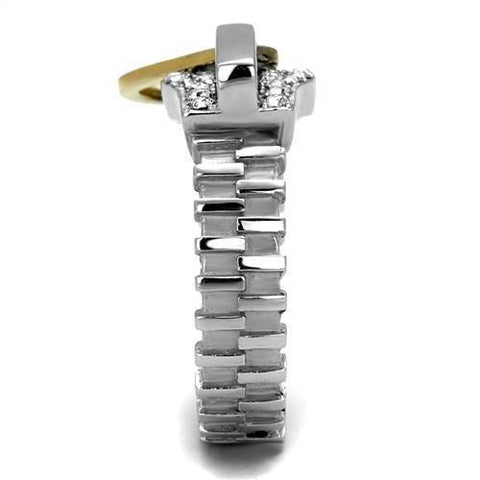 TK2520 - Two-Tone IP Gold (Ion Plating) Stainless Steel Ring with Top Grade Crystal  in Clear