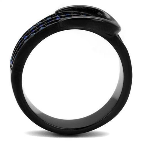 TK2549 - IP Black(Ion Plating) Stainless Steel Ring with Top Grade Crystal  in Multi Color