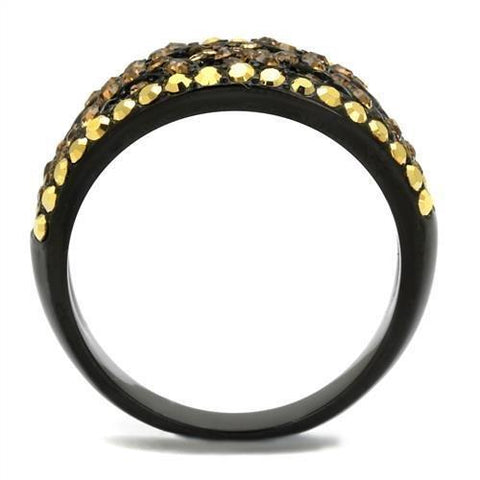 TK2552 - IP Black(Ion Plating) Stainless Steel Ring with Top Grade Crystal  in Multi Color