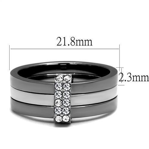 TK2599 - Two Tone IP Light Black (IP Gun) Stainless Steel Ring with Top Grade Crystal  in Clear