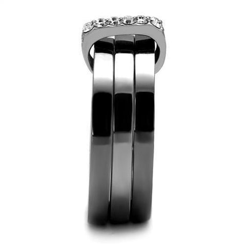 TK2599 - Two Tone IP Light Black (IP Gun) Stainless Steel Ring with Top Grade Crystal  in Clear