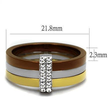 TK2600 - Three Tone IP (IP Gold & IP Light coffee & High Polished) Stainless Steel Ring with Top Grade Crystal  in Clear