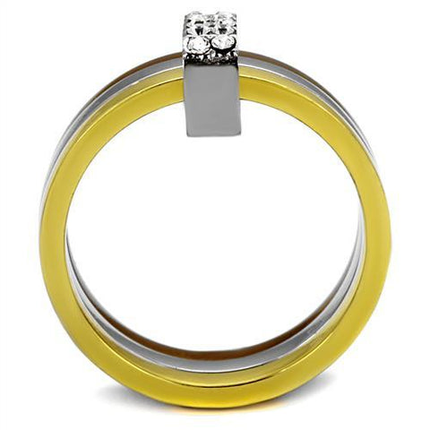 TK2600 - Three Tone IP (IP Gold & IP Light coffee & High Polished) Stainless Steel Ring with Top Grade Crystal  in Clear