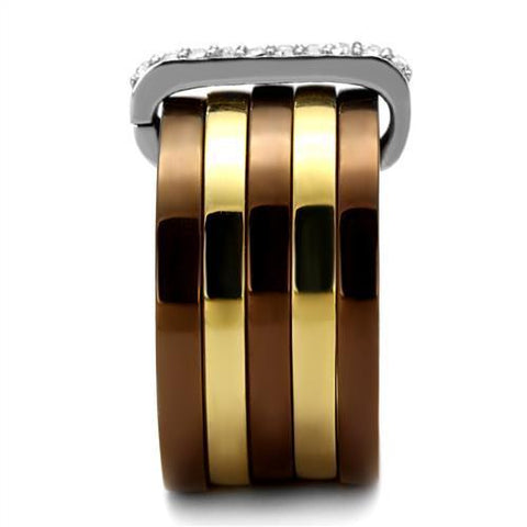 TK2601 - Three Tone IP (IP Gold & IP Light coffee & High Polished) Stainless Steel Ring with Top Grade Crystal  in Clear