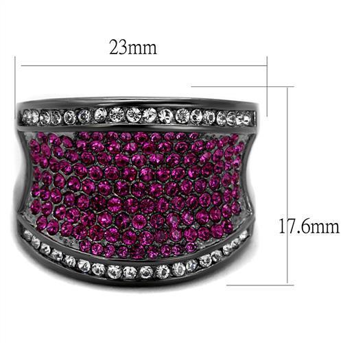 TK2606 - IP Light Black  (IP Gun) Stainless Steel Ring with Top Grade Crystal  in Amethyst