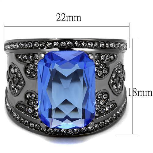 TK2607 - IP Light Black  (IP Gun) Stainless Steel Ring with Top Grade Crystal  in Sapphire