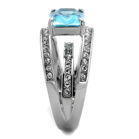 TK2608 - No Plating Stainless Steel Ring with Synthetic Synthetic Glass in Sea Blue