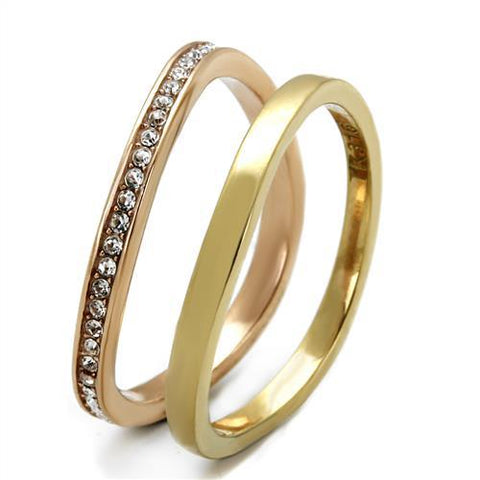 TK2613 - IP Gold & IP Rose Gold (Ion Plating) Stainless Steel Ring with Top Grade Crystal  in Clear