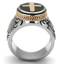 TK2623 - Two-Tone IP Rose Gold Stainless Steel Ring with Epoxy  in Jet