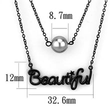 TK2628 - IP Black(Ion Plating) Stainless Steel Necklace with Synthetic Glass Bead in Gray