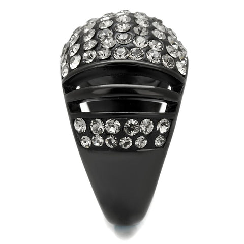 TK2643 - IP Black(Ion Plating) Stainless Steel Ring with Top Grade Crystal  in Hematite