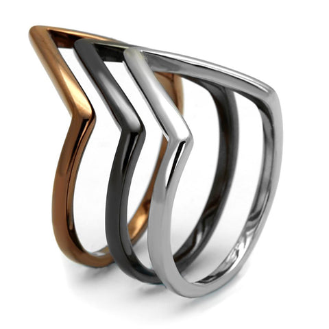 TK2649 - Three Tone IP (IP Light Coffee & IP Light Black & High Polished) Stainless Steel Ring with No Stone