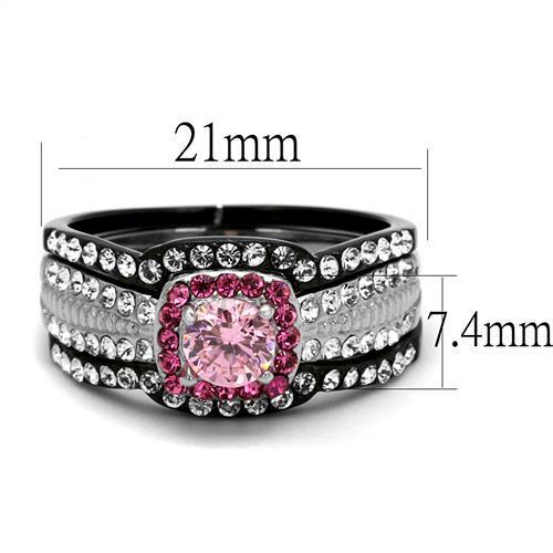 TK2651 - Two-Tone IP Black (Ion Plating) Stainless Steel Ring with AAA Grade CZ  in Light Rose