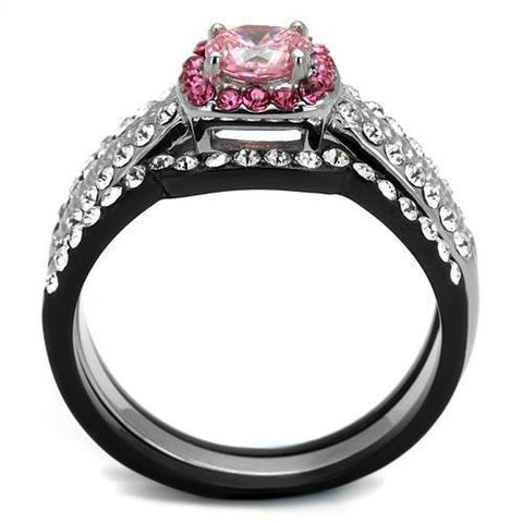 TK2651 - Two-Tone IP Black (Ion Plating) Stainless Steel Ring with AAA Grade CZ  in Light Rose