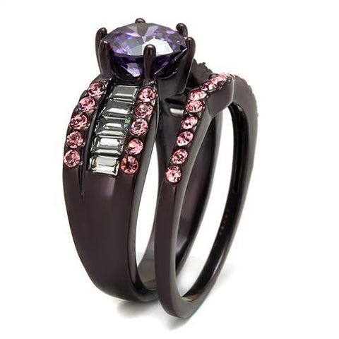 TK2652 - IP Dark Brown (IP coffee) Stainless Steel Ring with AAA Grade CZ  in Amethyst