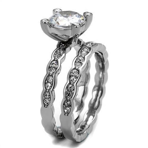 TK2659 - High polished (no plating) Stainless Steel Ring with AAA Grade CZ  in Clear