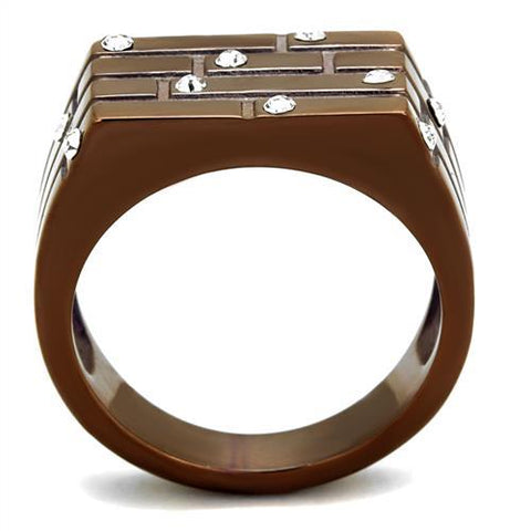 TK2664 - IP Coffee light Stainless Steel Ring with Top Grade Crystal  in Clear