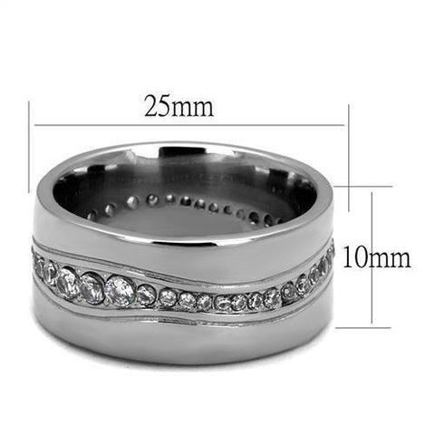 TK2667 - High polished (no plating) Stainless Steel Ring with AAA Grade CZ  in Clear