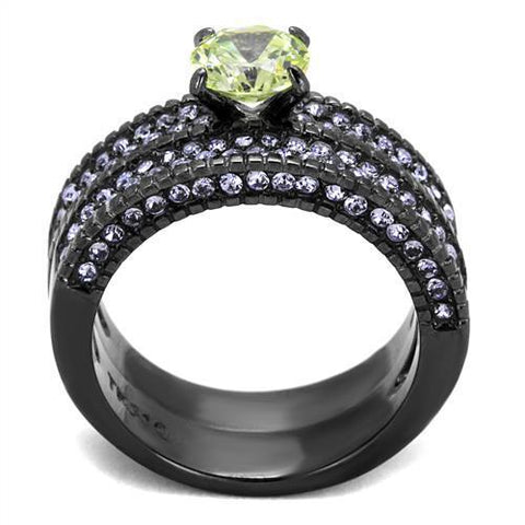 TK2672 - IP Light Black  (IP Gun) Stainless Steel Ring with AAA Grade CZ  in Apple Green color