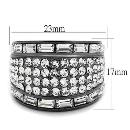 TK2673 - IP Light Black  (IP Gun) Stainless Steel Ring with Top Grade Crystal  in Clear