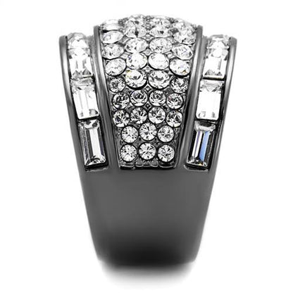TK2673 - IP Light Black  (IP Gun) Stainless Steel Ring with Top Grade Crystal  in Clear