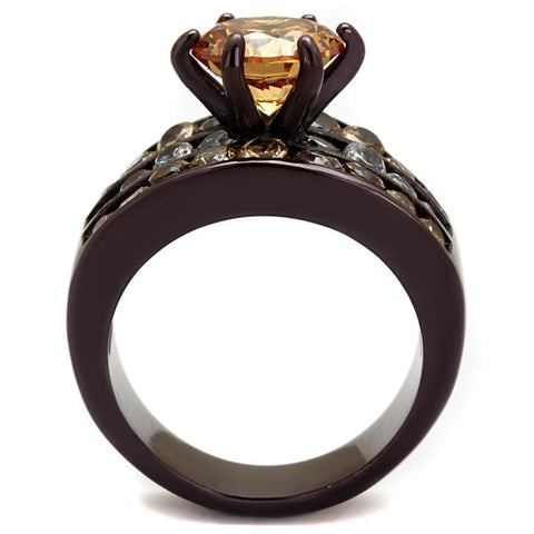 TK2681 - IP Dark Brown (IP coffee) Stainless Steel Ring with AAA Grade CZ  in Champagne