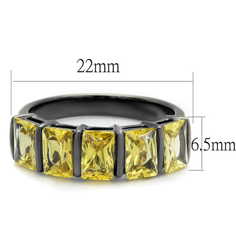 TK2683 - IP Light Black  (IP Gun) Stainless Steel Ring with AAA Grade CZ  in Topaz